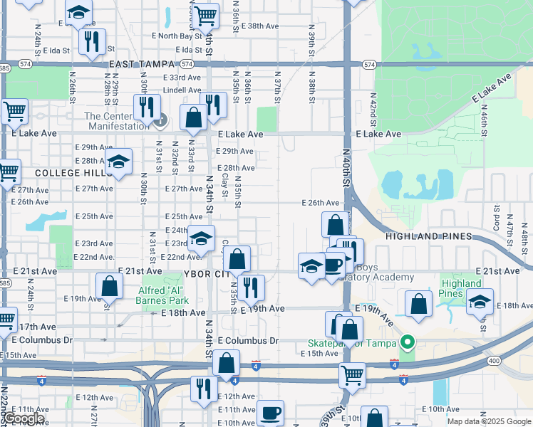 map of restaurants, bars, coffee shops, grocery stores, and more near 3608 Bishop Eddie Newkirk Way in Tampa