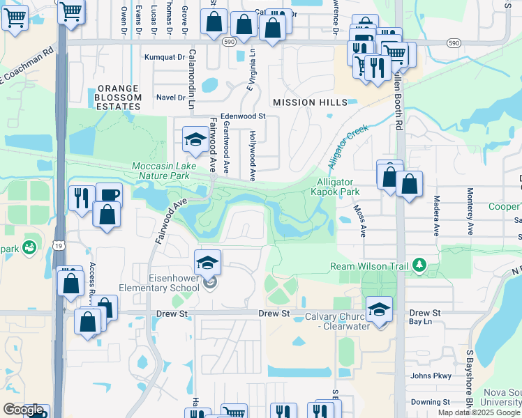 map of restaurants, bars, coffee shops, grocery stores, and more near 1301 Brigadoon Drive in Clearwater