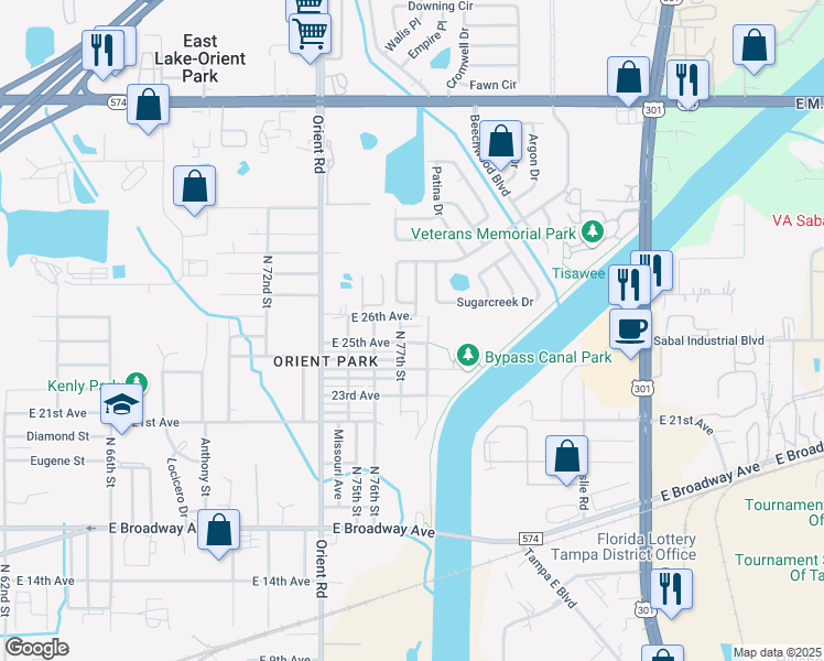 map of restaurants, bars, coffee shops, grocery stores, and more near 7703 New Hampshire Dr in Tampa