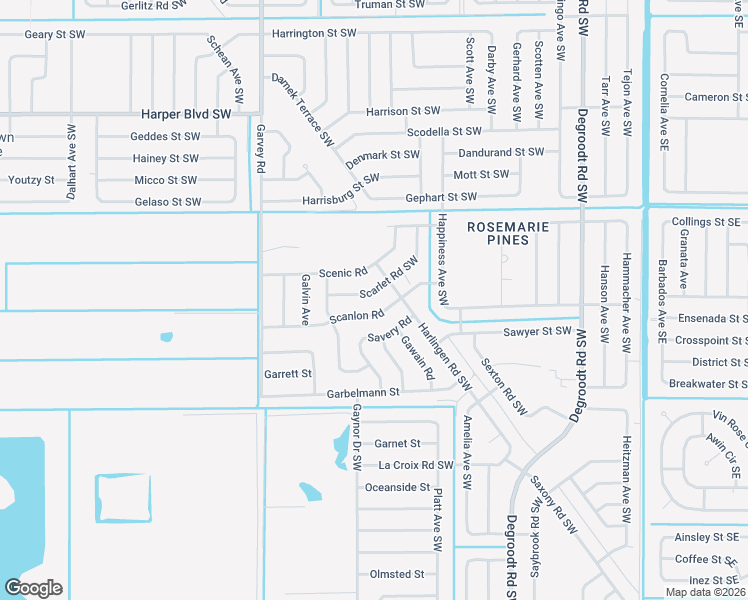 map of restaurants, bars, coffee shops, grocery stores, and more near 462 Scarlet Road Southwest in Palm Bay