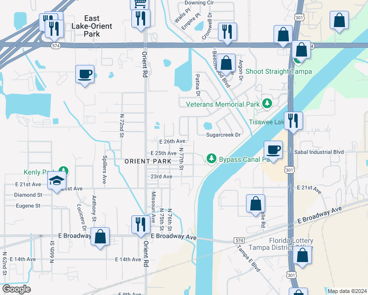 map of restaurants, bars, coffee shops, grocery stores, and more near 7703 New Hampshire Drive in Tampa