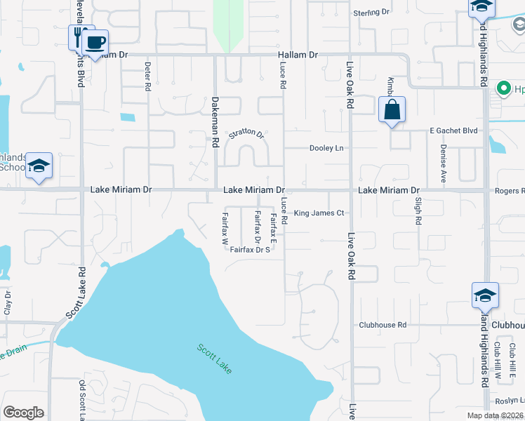 map of restaurants, bars, coffee shops, grocery stores, and more near 5014 Fairfax Drive in Lakeland