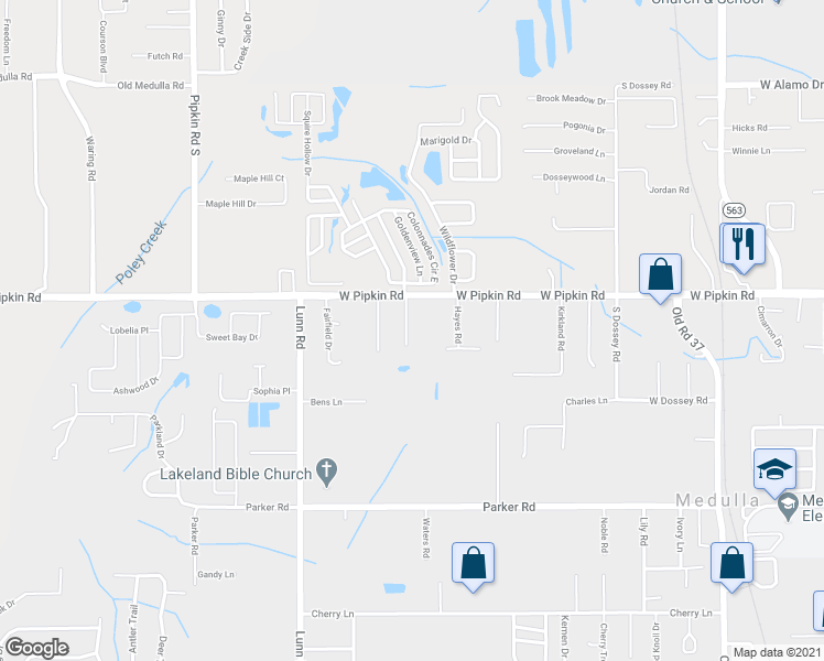map of restaurants, bars, coffee shops, grocery stores, and more near 5020 Barlow Loop Road in Lakeland