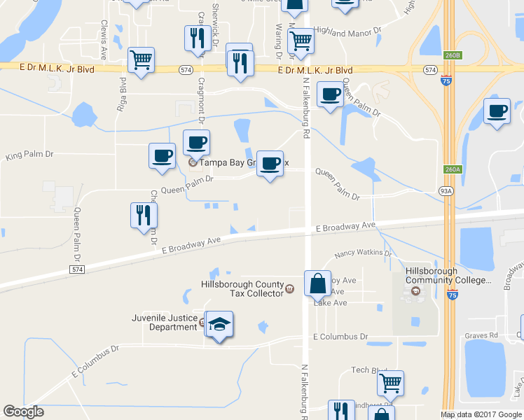 map of restaurants, bars, coffee shops, grocery stores, and more near 3233 Pine Lawn Avenue in Tampa