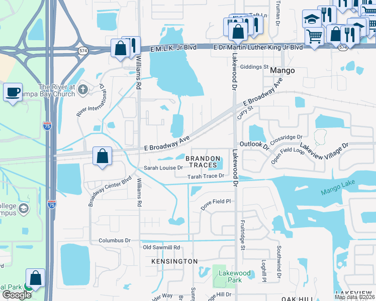 map of restaurants, bars, coffee shops, grocery stores, and more near 2070 Sarah Louise Drive in Brandon
