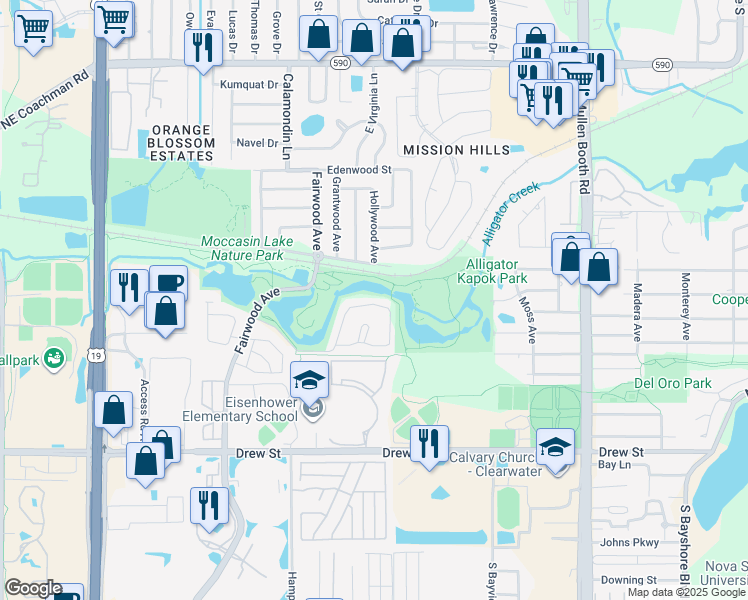 map of restaurants, bars, coffee shops, grocery stores, and more near 1301 Brigadoon Drive in Clearwater