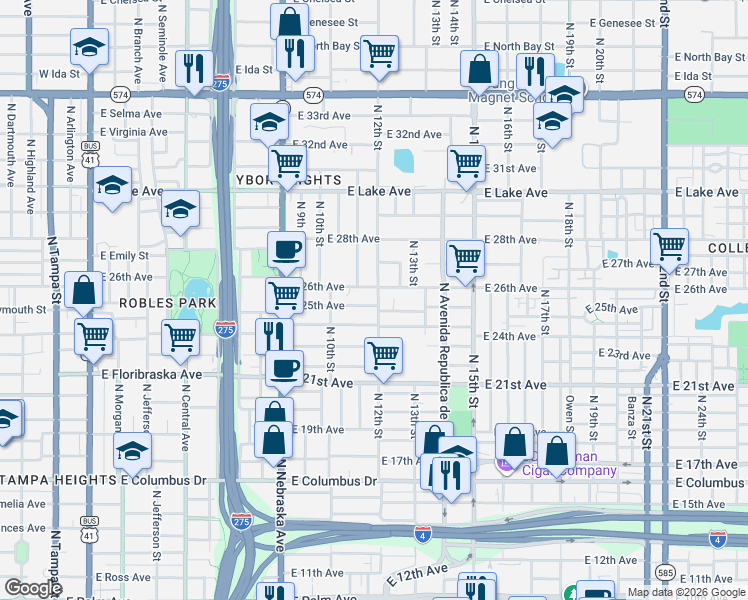 map of restaurants, bars, coffee shops, grocery stores, and more near 1020 East 25th Avenue in Tampa