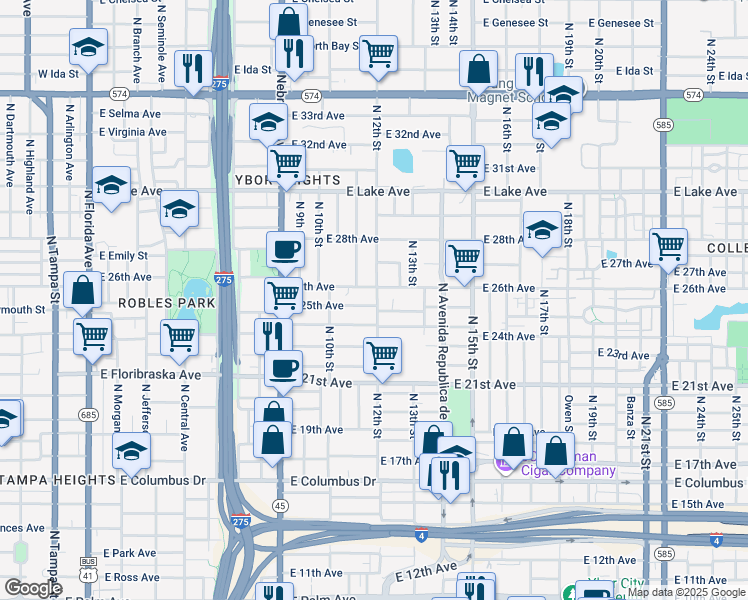 map of restaurants, bars, coffee shops, grocery stores, and more near 1020 East 25th Avenue in Tampa