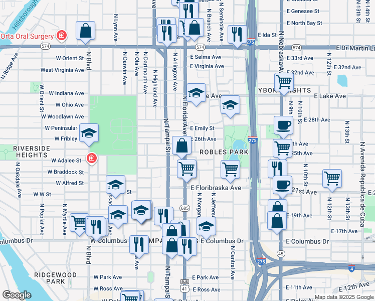 map of restaurants, bars, coffee shops, grocery stores, and more near 3203 U.S. 41 Business in Tampa