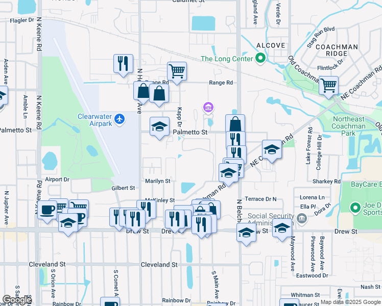 map of restaurants, bars, coffee shops, grocery stores, and more near 832 Lantern Way in Clearwater