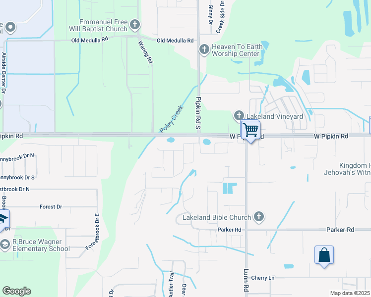 map of restaurants, bars, coffee shops, grocery stores, and more near 5040 Ashwood Drive in Lakeland