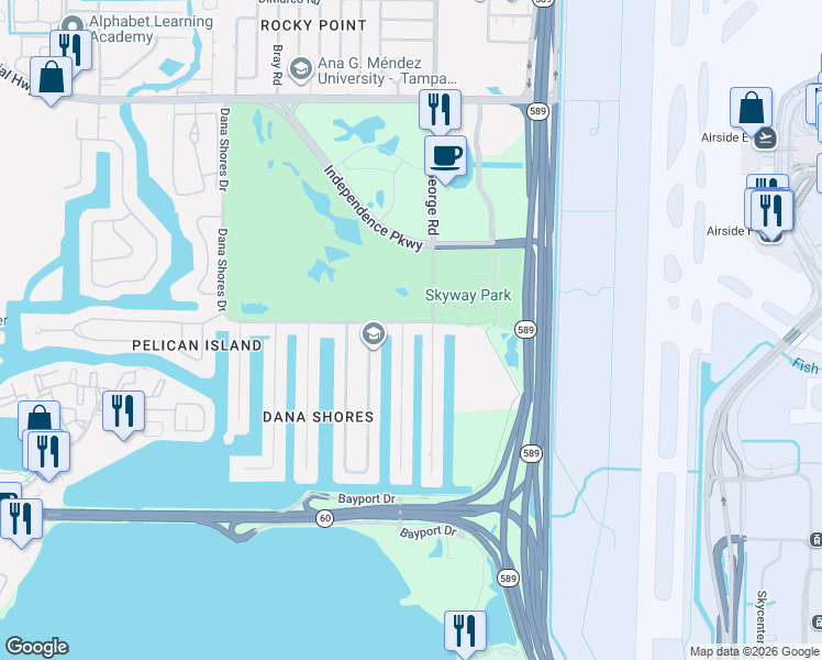 map of restaurants, bars, coffee shops, grocery stores, and more near 3946 Doral Drive in Tampa