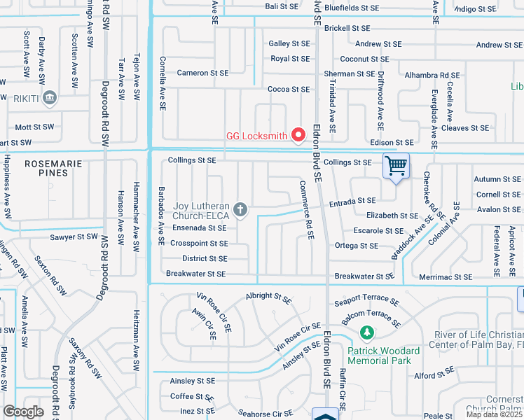 map of restaurants, bars, coffee shops, grocery stores, and more near 336 Carvalho Street Southeast in Palm Bay