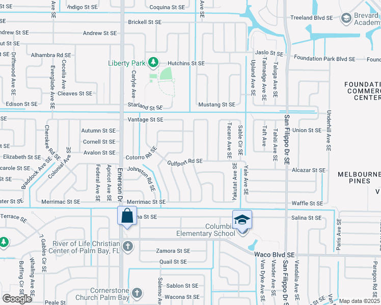 map of restaurants, bars, coffee shops, grocery stores, and more near 1037 Gulfport Road Southeast in Palm Bay