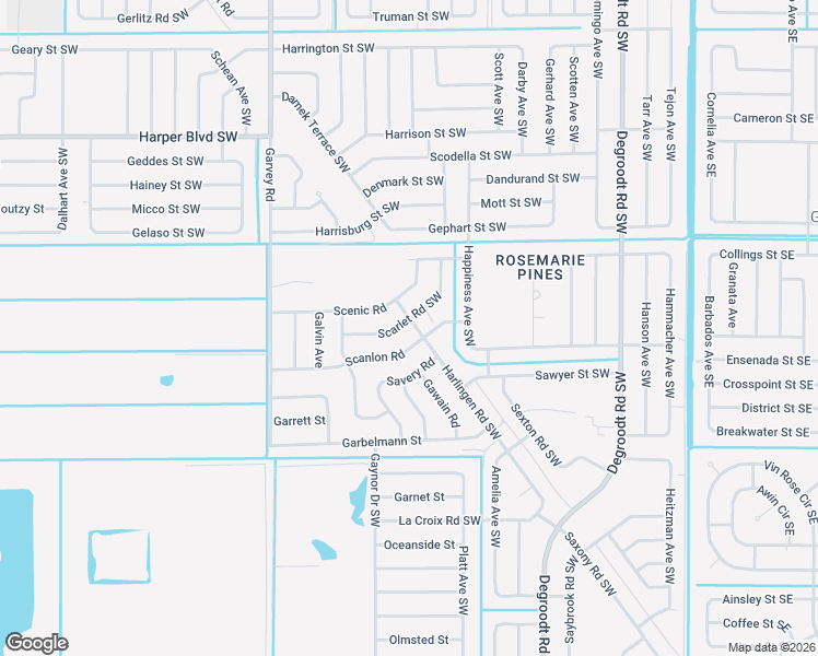 map of restaurants, bars, coffee shops, grocery stores, and more near 462 Scarlet Road Southwest in Palm Bay