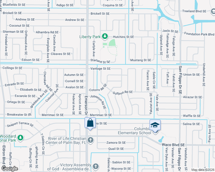 map of restaurants, bars, coffee shops, grocery stores, and more near 918 Cotorro Road Southeast in Palm Bay