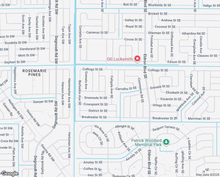 map of restaurants, bars, coffee shops, grocery stores, and more near 1014 Caligula Avenue Southeast in Palm Bay