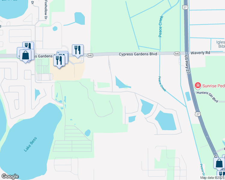 map of restaurants, bars, coffee shops, grocery stores, and more near 7677 Carlton Arms Boulevard in Winter Haven