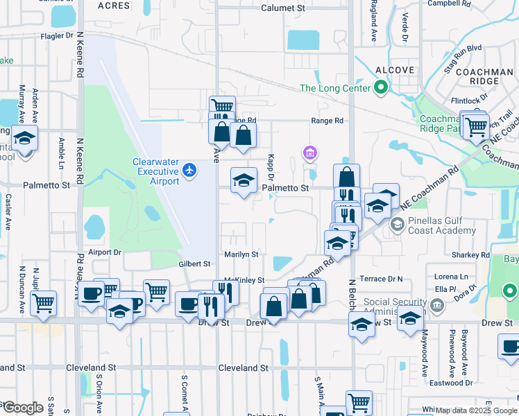 map of restaurants, bars, coffee shops, grocery stores, and more near 2055 Palmetto Street in Clearwater