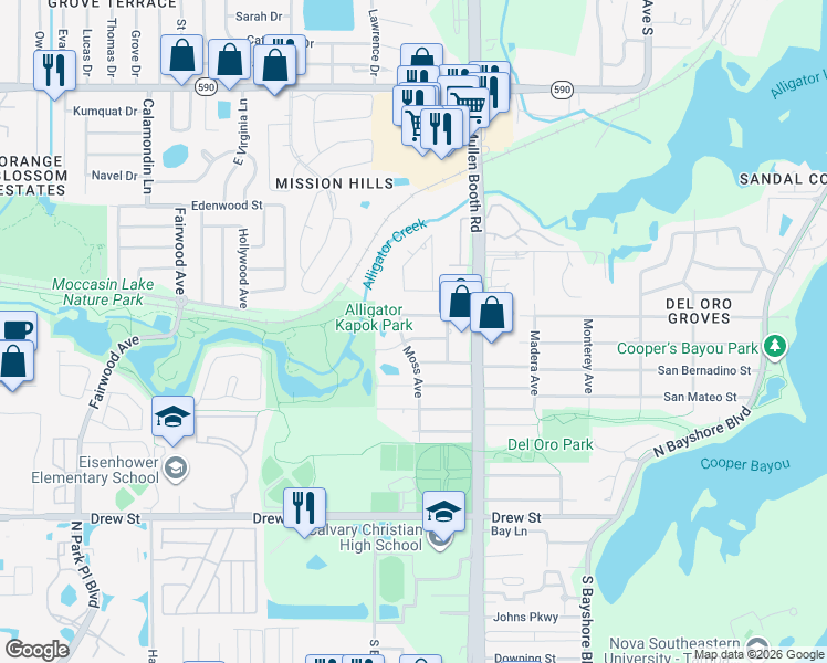map of restaurants, bars, coffee shops, grocery stores, and more near 3024 Lake Vista Drive in Clearwater