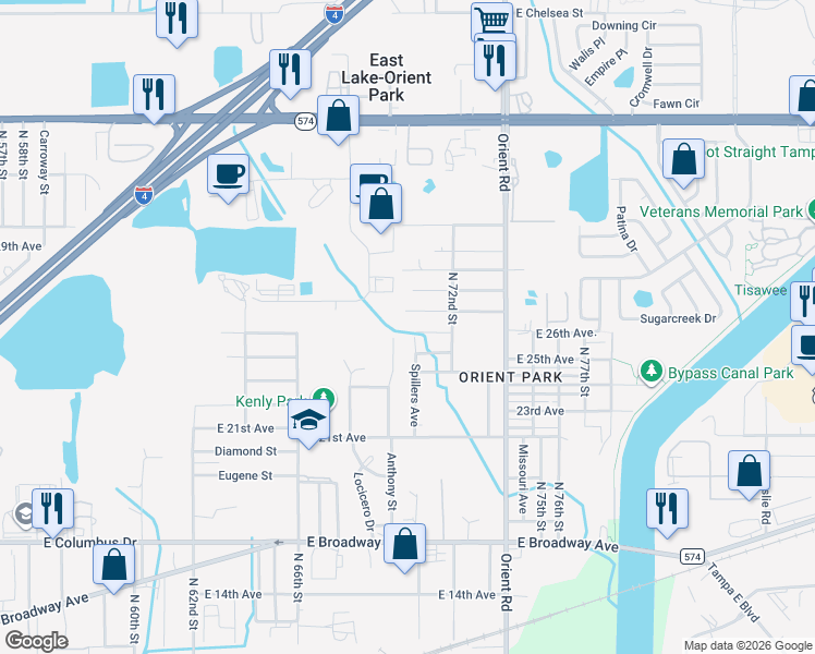 map of restaurants, bars, coffee shops, grocery stores, and more near 6902 East 26th Avenue in Tampa