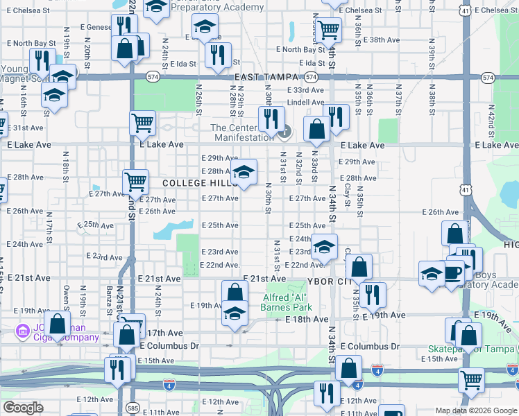 map of restaurants, bars, coffee shops, grocery stores, and more near 2914 East 26th Avenue in Tampa