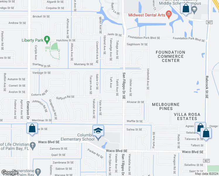 map of restaurants, bars, coffee shops, grocery stores, and more near 980 Taft Avenue in Palm Bay