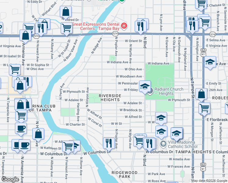 map of restaurants, bars, coffee shops, grocery stores, and more near 820 West Peninsular Street in Tampa