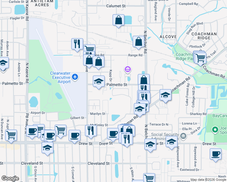 map of restaurants, bars, coffee shops, grocery stores, and more near 897 Lantern Way in Clearwater
