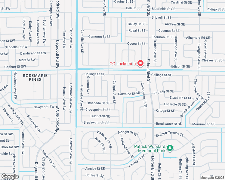 map of restaurants, bars, coffee shops, grocery stores, and more near 998 Caligula Avenue Southeast in Palm Bay