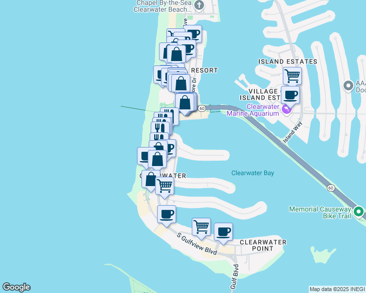 map of restaurants, bars, coffee shops, grocery stores, and more near 98 Devon Drive in Clearwater
