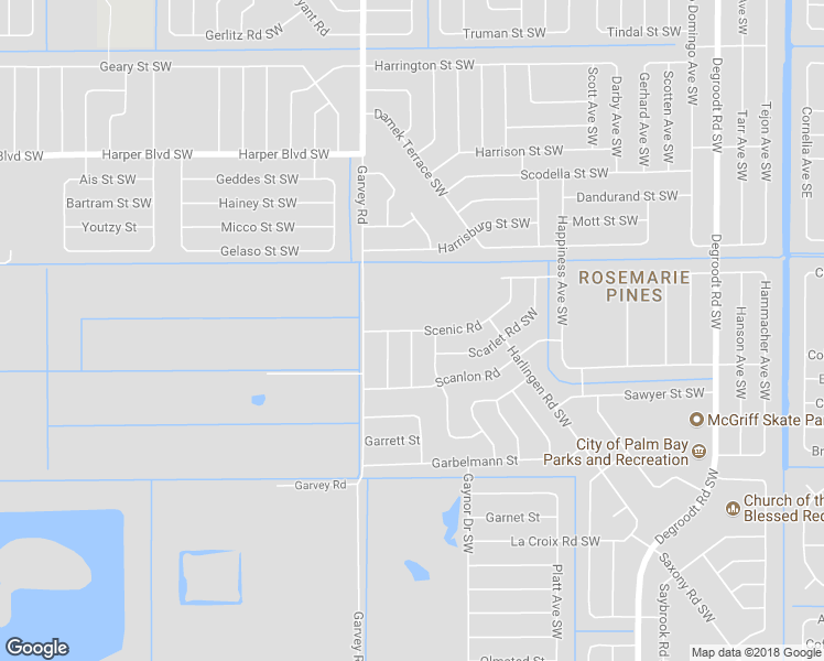 map of restaurants, bars, coffee shops, grocery stores, and more near Galvin Avenue in Palm Bay
