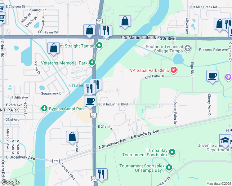 map of restaurants, bars, coffee shops, grocery stores, and more near 3404 East 27th Avenue in Tampa