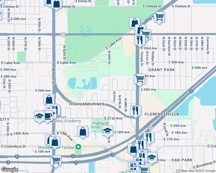 map of restaurants, bars, coffee shops, grocery stores, and more near 3410 Cord Street in Tampa