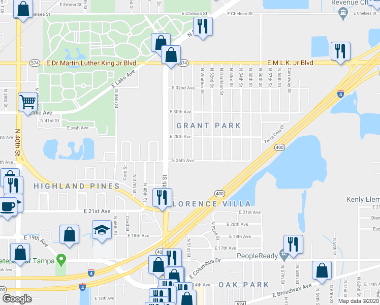 map of restaurants, bars, coffee shops, grocery stores, and more near 3412 Phillips Street in Tampa