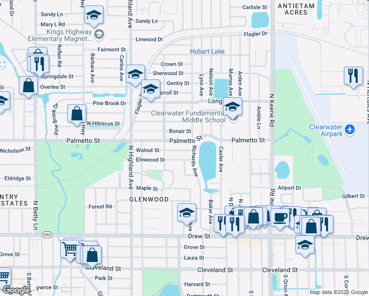 map of restaurants, bars, coffee shops, grocery stores, and more near 904 Richards Avenue in Clearwater