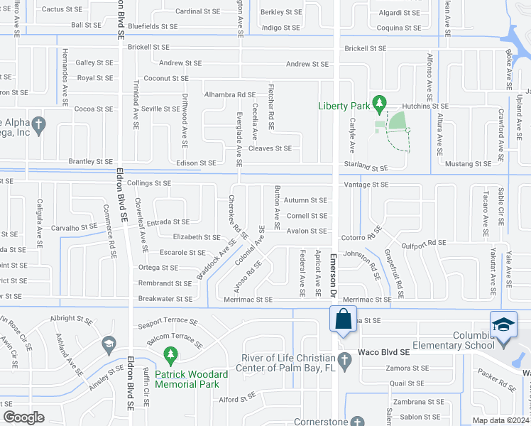 map of restaurants, bars, coffee shops, grocery stores, and more near 951 Colonial Avenue Southeast in Palm Bay