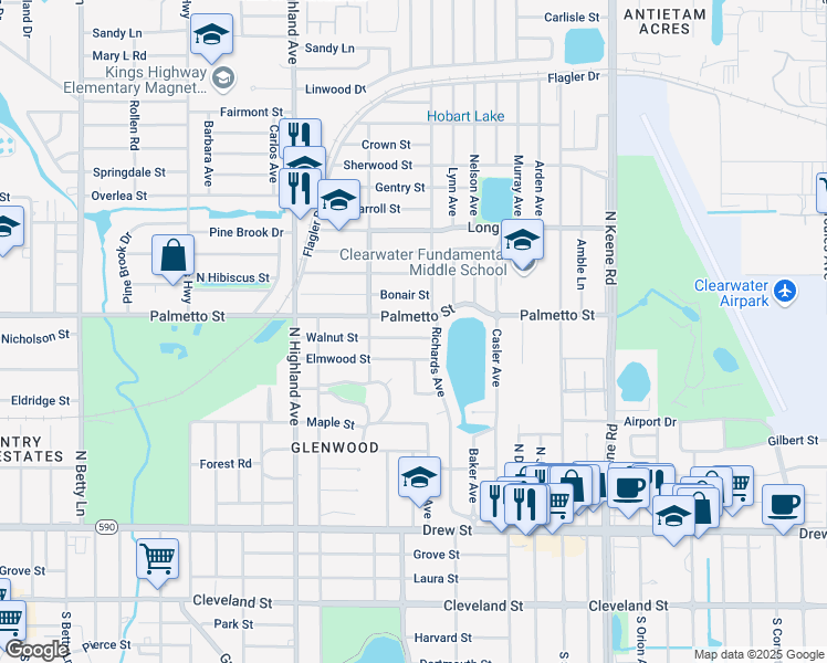 map of restaurants, bars, coffee shops, grocery stores, and more near 904 Richards Avenue in Clearwater