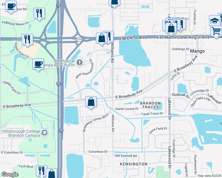 map of restaurants, bars, coffee shops, grocery stores, and more near 3431 High Hampton Circle in Tampa