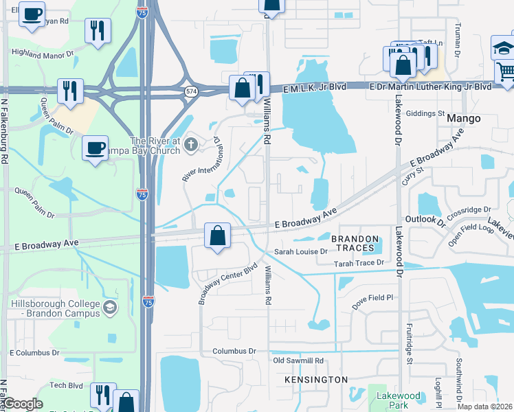 map of restaurants, bars, coffee shops, grocery stores, and more near 3541 High Hampton Circle in Tampa