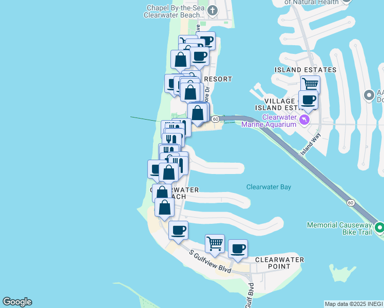 map of restaurants, bars, coffee shops, grocery stores, and more near 98 Devon Drive in Clearwater