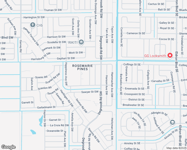 map of restaurants, bars, coffee shops, grocery stores, and more near 980 Garlenda Avenue Southwest in Palm Bay
