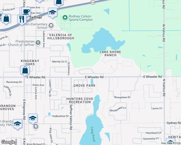 map of restaurants, bars, coffee shops, grocery stores, and more near 1038 Harvest Moon Drive in Seffner