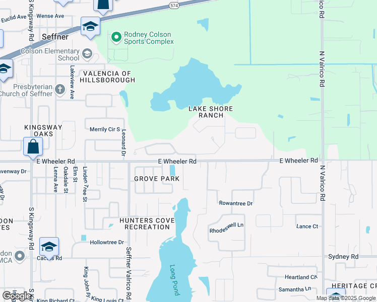 map of restaurants, bars, coffee shops, grocery stores, and more near 1116 Lake Shore Ranch Drive in Seffner