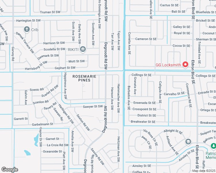 map of restaurants, bars, coffee shops, grocery stores, and more near 981 Degroodt Road Southwest in Palm Bay