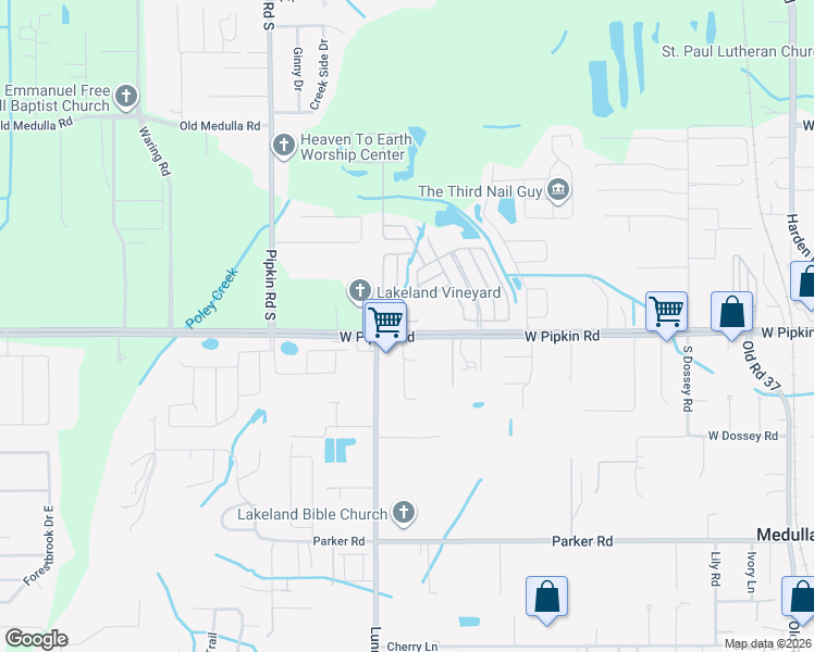 map of restaurants, bars, coffee shops, grocery stores, and more near 4981 Pleasant Hollow Trail in Lakeland