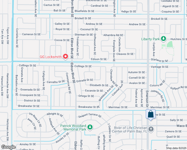 map of restaurants, bars, coffee shops, grocery stores, and more near 980 Ladona Avenue Southeast in Palm Bay