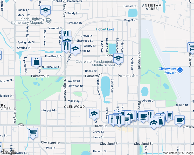map of restaurants, bars, coffee shops, grocery stores, and more near 904 Richards Avenue in Clearwater