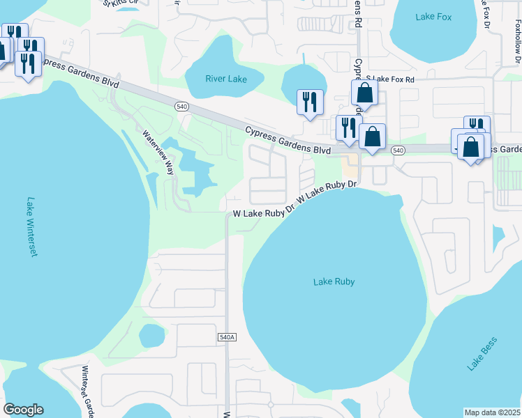 map of restaurants, bars, coffee shops, grocery stores, and more near 859 Reflections Loop West in Winter Haven