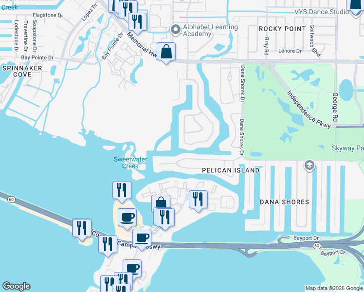 map of restaurants, bars, coffee shops, grocery stores, and more near 4129 Saltwater Boulevard in Tampa